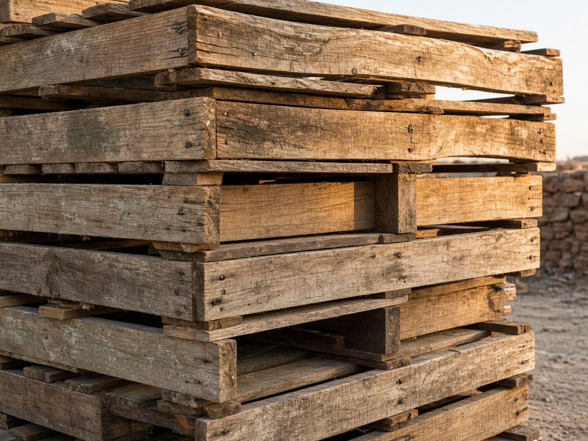 Used wooden pallets stacked in a yard
